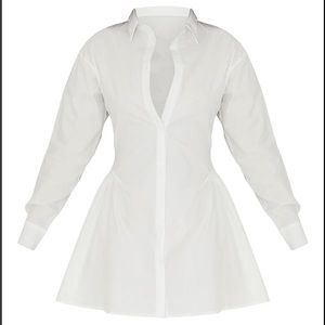 White Ruched Skirt Detail Button Down Shirt Dress by prettylittlething